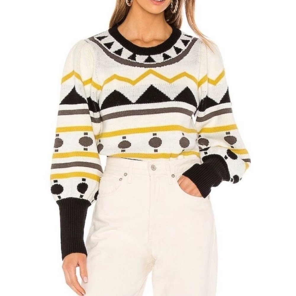 JEN’S PIRATE BOOTY Yellow Black Aztec Knit Mamba Sweater Size P/S Small
